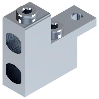 Katko AL/CU klemme i aluminium, designet til 2x35-240mm² kabler og 630/850A strømstyrke, med to synlige skruer.