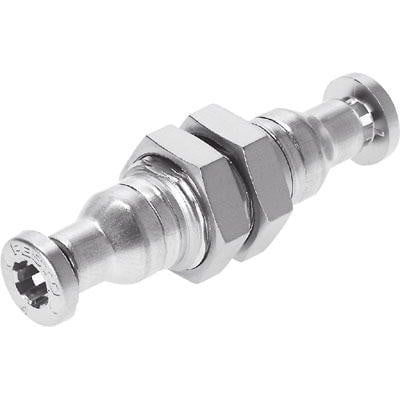 Festo Skotforbindelse indstik CRQSS-6, en standard pneumatisk fittings med metalgevind og en totstørrelse på 3,7 mm.