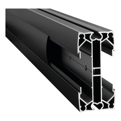 Nærbillede af den sorte Vogels PUC 2920 Connect-it stang, der viser aluminiumsprofilets detaljerede design og spor.