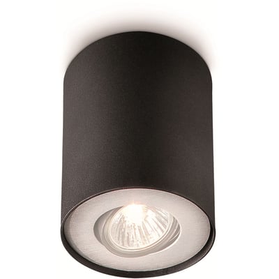 Philips Lighting Pillar Single Spot GU10 påbygningsspot i sort aluminium med synlig GU10 fatning og lyskilde.
