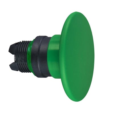 Schneider Electric ZB5AR3 paddetryk med fjederretur, grøn, Ø60 mm, kunststof på hvid baggrund.