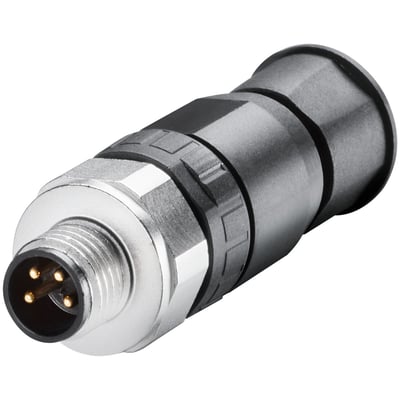 Siemens M8 strømstik med pin insert og 4 guld-belagte pins på en hvid baggrund.
