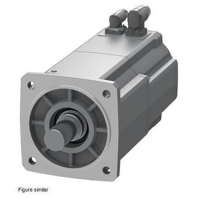 Siemens Simotics S-1FK2 CT servomotor med 27 Nm drejningsmoment og 4 kW effekt, vist med aksel og monteringsflange.
