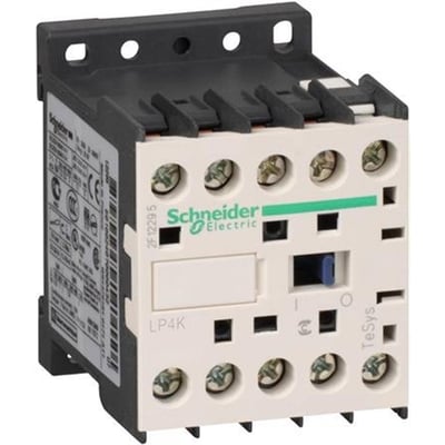 Schneider Electric TeSys K kontaktor LP4K09, 9A, 3 poler og 1 slutte, set fra siden med fokus på den kompakte konstruktion og monteringsmuligheder.