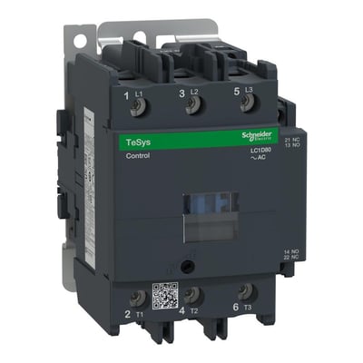 Schneider Electric TeSys D LC1D80 kontaktor, 3-polet med 80A strømkapacitet og 110V AC spole, med skrueklemmer.