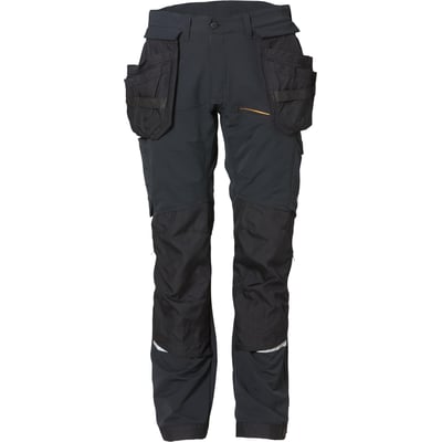 Kansas Håndværkerbuks Evolve 130160 i sort, med fuld stretch materiale, CORDURA-forstærkede hængelommer og refleksdetaljer.