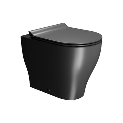GSI Tono back-to-wall-toilet med Geniusflush i mat sort, vist skråt forfra med toiletsæde og låg.