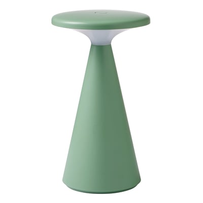 Nielsen Light Nyhavn bordlampe i støvet grøn vist fra siden, med lysende top.