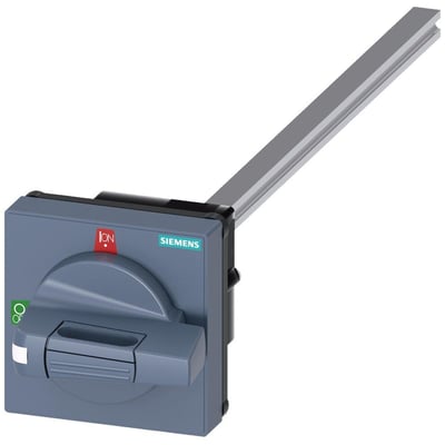 Siemens dørkoblings drejegreb med 8x8 aksel og 300mm længde, grå med 'TEST 0-I' mærkat.