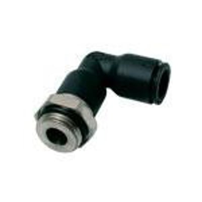 Parker 3169 forlænget vinkelkobling til 10mm slange med G3/8 udvendigt BSPP gevind i sort Technical Polymer.