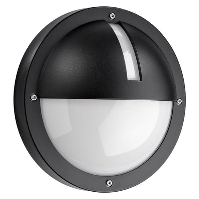 Vinkelbillede af SG Armaturen Uno LED væg armatur i sort, viser den robuste konstruktion med polycarbonat skærm og metalkant.
