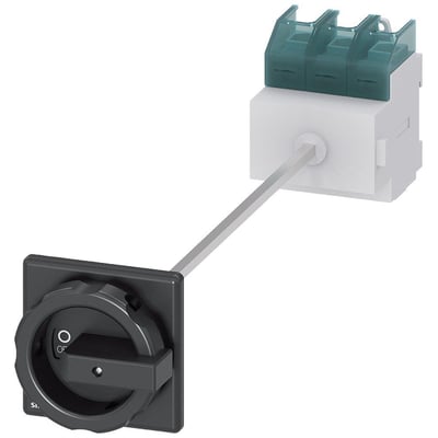 Siemens Sentron 3LD2 hovedafbryder, 3-polet og 125 A, med sort drejehåndtag, forbindelsesaksel og grønne klemmer.