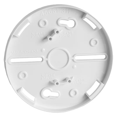 Schneider Electric afstandsring i hvid plast til lydgiver og blitz sokler, med prægede markeringer og monteringshuller.