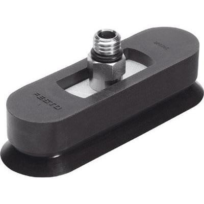 Festo vakuumsuger ESS-25X75-ON i sort gummi med metalgevind for tilslutning ovenpå, 25x75 mm størrelse.