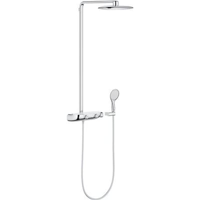 Grohe Rainshower SmartControl brusesystem i krom med rund hovedbruser, håndbruser, termostat og bruseslange.