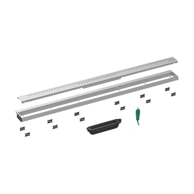 Hansgrohe kappesæt i børstet rustfrit stål med en længde på 755 mm og højde på 25 mm.