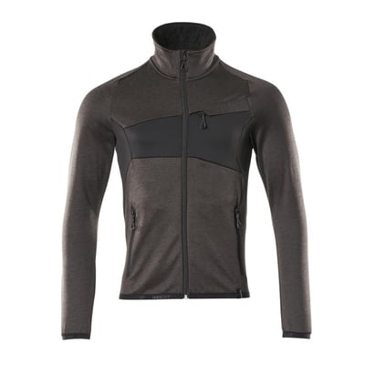 Mascot fleecetrøje i mørk antracit og sort, størrelse 5XL, med lynlåsdetaljer og reflekseffekter.