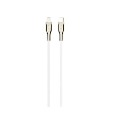 Fixed USB-C/Lightning MFi-kabel på 0,5 meter med hvid flettet kappe og de to stik vist ved siden af hinanden.