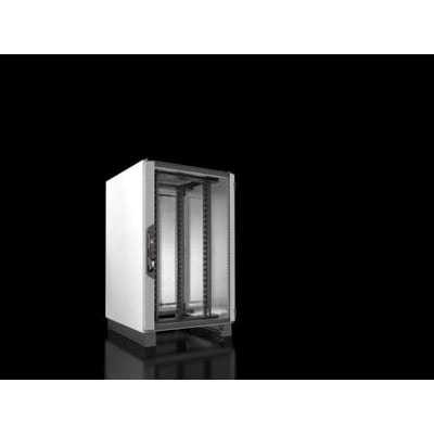 Rittal VX IT standard netværksskab uden døre, 24U, viser 19" monteringsskinner og chassis i grå RAL7035.