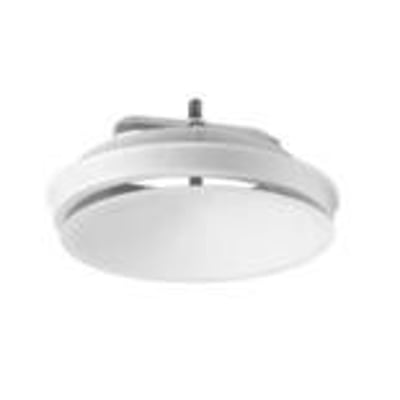 Hvid tilluftsventil i stål uden ramme, RAL9010, med en diameter på Ø100 mm, vist på hvid baggrund.