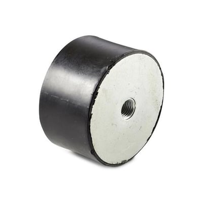 Vibrationsdæmper Type C 50-40 med sort cylindrisk gummi og rund metalflade med indvendigt M10-gevind.