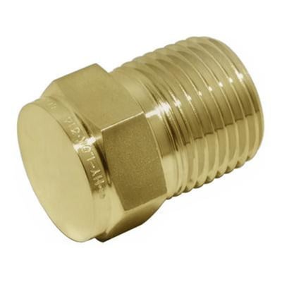 Messing gevindprop, 1/8" NPT han med synlig mærkning og sekskantet krave til værktøj.