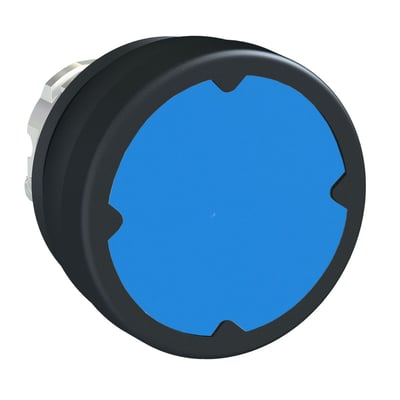 Schneider Electric ZB4 trykknaphoved med mørkeblå front og krombelagt metalring, Ø37 mm diameter, isoleret.