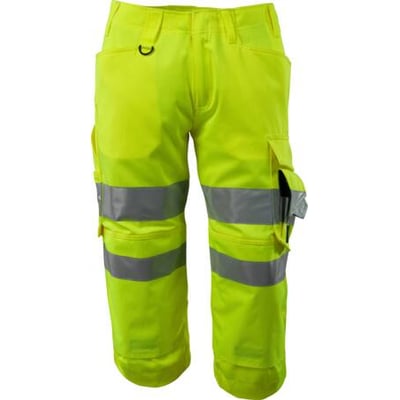 Mascot Safe Supreme knickers i fluorescerende gul med reflekser og praktiske lommer, str. C49, isoleret på hvid baggrund.