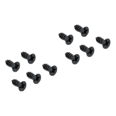 Sorte krydskærvsskruer vises som tilbehør til DeLock DIN-skinneclips til PCB på 115 mm.
