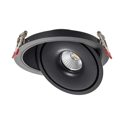 V-TAC 12W LED downlight i sort med drejelig COB-chip og synlige monteringsclips på hvid baggrund.