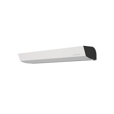 Lufttæppe Guard One 100E med el-varme i hvid og sort design, ideelt til små indgange, vist på hvid baggrund.