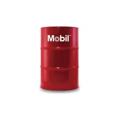 Mobil DTE Hydraulic Zinc Free 46 hydraulikolie i en rød, cylindrisk tønde med tydeligt Mobil-logo.