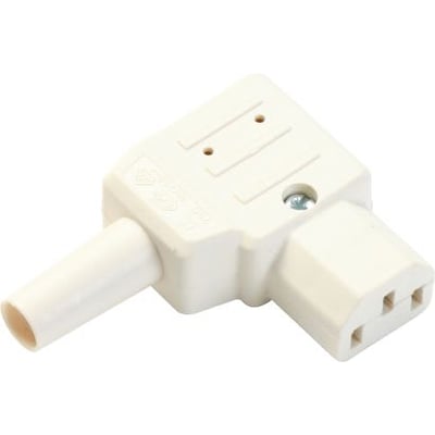 Martin Kaiser apparatstik 3P vinkel, hun C13 i hvid plast, med jordforbindelse til trang plads.