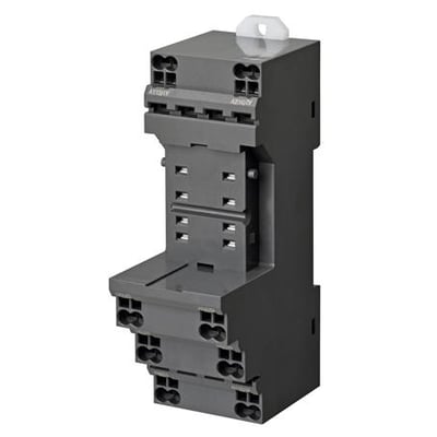 Omron relæsokkel PYF-08-PU-L BY i grå plast med push-in terminaler, egnet til 8-polet montering på DIN-skinne eller direkte montage.