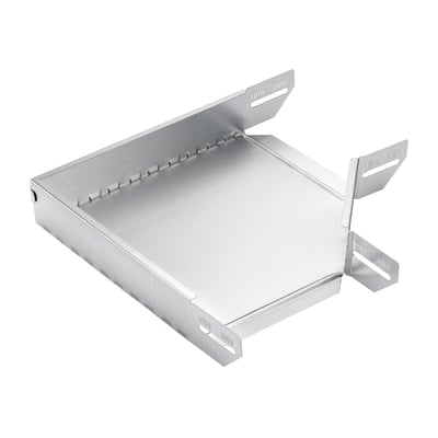 Wibe 90° hjørne, flad GSL gitterbakke i rustfrit stål med dimensionerne 85Hx100x1mm.