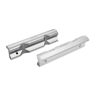 Ironside beskyttelsesbakker i prismealuminium til 127 mm skruestik, vist med prismeformede flader og magneter.