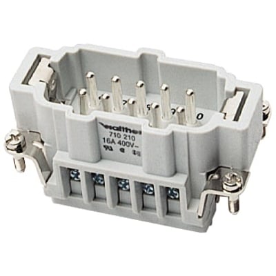 Procon B-stikindsats med 10 poler, 16A og 500V, mærket 1-10 med skrueklemmer og metalklemmer.