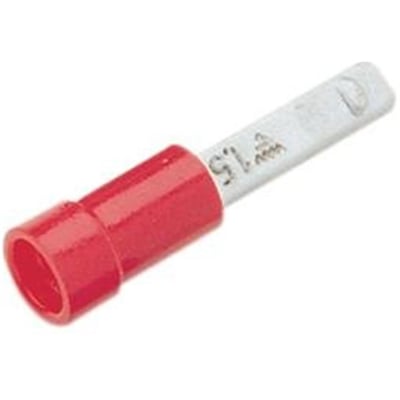 Elpress isoleret flad stiftkabelsko, rød, med præget mærkning '0,5-1,5' mm² på fortinnet kobber.
