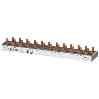 Siemens PIN stiftskinne 5ST med 10mm² tilslutning og 12 stærke kobberben. Synlig produktinformation og sikkerhedssymboler.