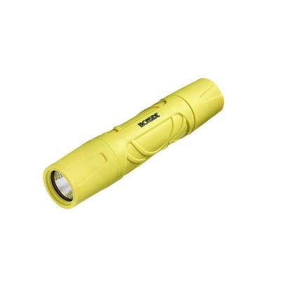 Gul Ironside LED-lommelygte med kompakt, cylindrisk form, synlig linse og trykknap på siden.