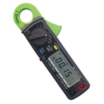 Elma CM01 tangamperemeter tæt på, viser displayet med værdien 00.15A og diverse målevariabler samt funktioner.