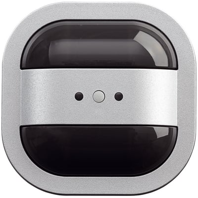 ABB KNX tilstedeværelsessensor premium i sølv med sort sensorflade og tre små cirkulære knapper i midten.