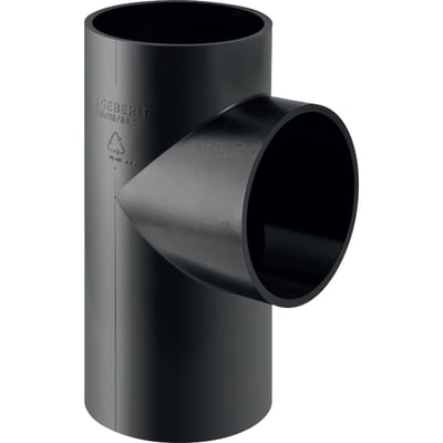 Geberit 160 mm sort PEH grenrør med 88,5 graders vinkel og tydeligt Geberit logo præget på siden.