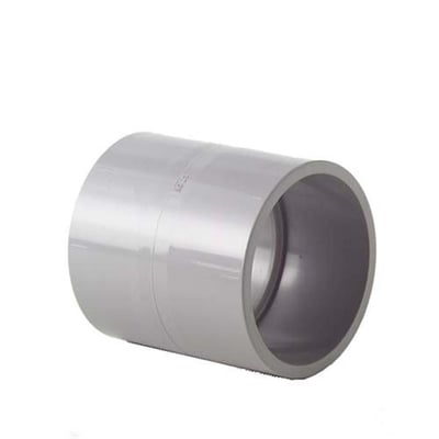PVC muffe med 160mm diameter og PN16 trykklasse, ideel til samling af PVC rør, fremstillet af grå plast.