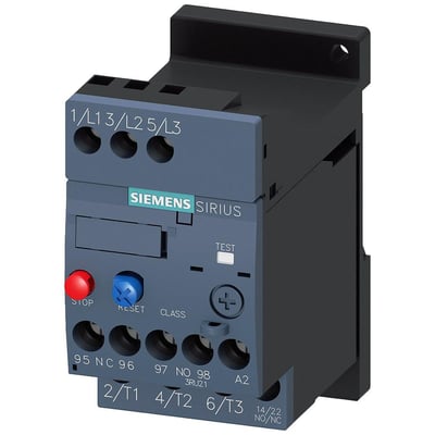 Siemens Sirius overbelastningsrelæ størrelse S00 med indstillingsområde 1,4-2,0A og skruetilslutning, klar til stand-alone installation.