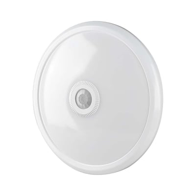 V-TAC Vt-13 LED kupellampe i hvid med centralt placeret PIR-sensor og mat diffusor for jævn lysfordeling.