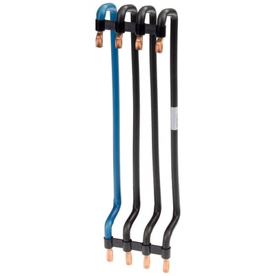 Siemens seriestik 5ST, 16 mm², 200 mm, 3P+N med en blå og tre sorte isolerede ledere og kobberterminaler.