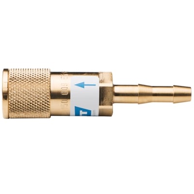 WITT lynkobling med slangestuds til oxygen, hunmodel til 5,0 mm slange, set fra siden.