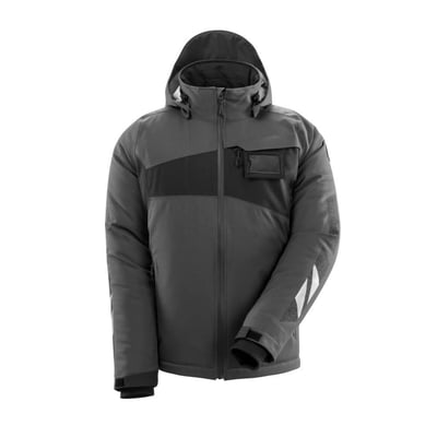 Mascot vinterjakke, 4XL, mørk antracit/sort, vist forfra med lynlås, brystlomme og CORDURA®-forstærkninger.