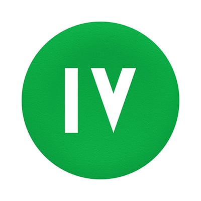 Schneider Electric løs trykflade, grøn med hvidt "IV" mærkat, passer til Ø30 mm flush trykknaphoveder.